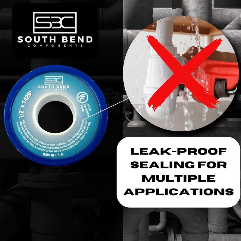 Sb Components 1/2 Inch x 1429 Inch 70885 PTFE Thread Seal Tape – Teflon Tape for Plumbing, Gas, Water, and Air Systems | Leak-Proof, Durable Thread Tape for Metal and Plastic Pipes (1-Pack) - Image 4